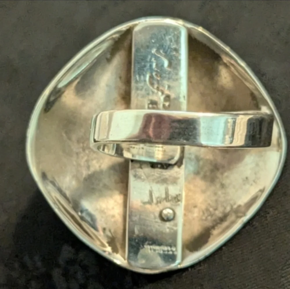 Large Statement Ring Onyx Sterling Unique Repurposed Upcycled Vintage Adjustable - Picture 4 of 10